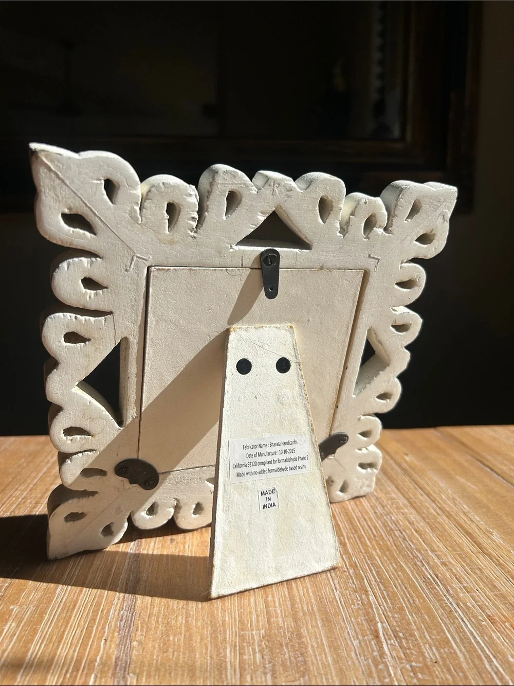 Carved Wood Candlestick & Matching Ornate Square Picture Frame Set